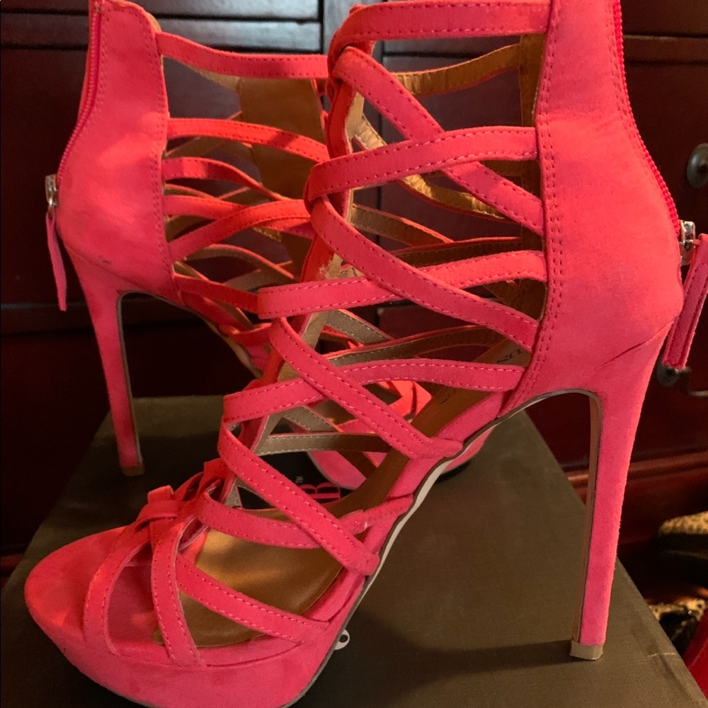 Just fab heeled sandals with zipper - pink
